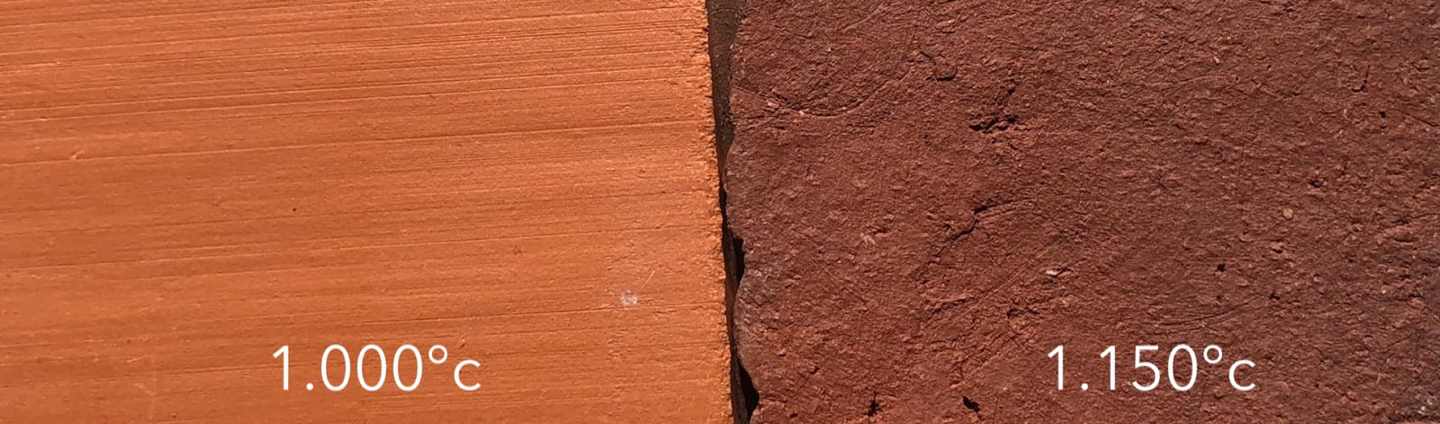 Nuancier du Grès de Noron comparant la couleur après cuisson à 1000 °C et à 1150 °C